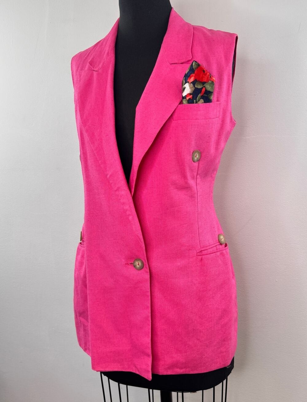 VTG The Limited Collection Pink Vest Blazer Linen Single Breasted Sz XS X-Small